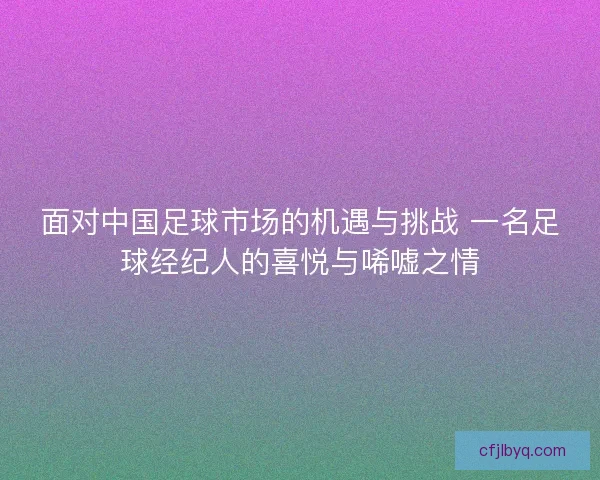 面对中国足球市场的机遇与挑战 一名足球经纪人的喜悦与唏嘘之情 面对中国足球市场的机遇与挑战 一名足球经纪人的喜悦与唏嘘之情